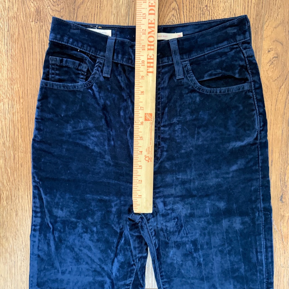 Levis Ribcage Bootcut Navy Blue Velour High Rise Flare Pants Womens 26x30 Boho - Picture 7 of 14